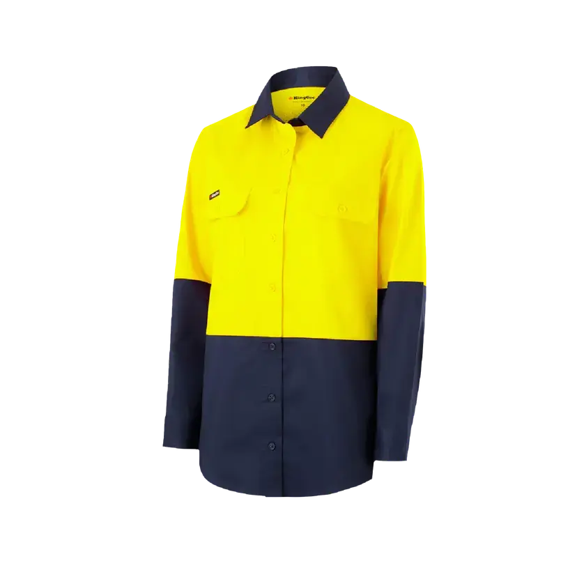 KingGee Women's Hi Vis Vented Spliced Long Sleeve Work Shirt K44222 Metro Workwear
