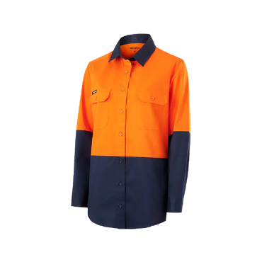 KingGee Women's Hi Vis Vented Spliced Long Sleeve Work Shirt K44222 Metro Workwear