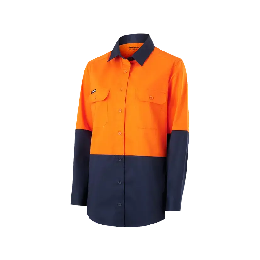 KingGee Women's Hi Vis Vented Spliced Long Sleeve Work Shirt K44222