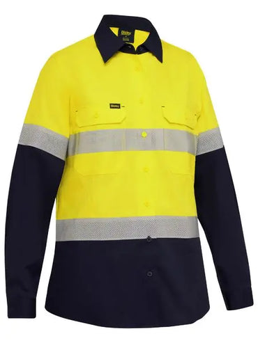 Bisley Women's Long Sleeve Ripstop Hi Vis Vented Shirt BL6495T Metro Workwear