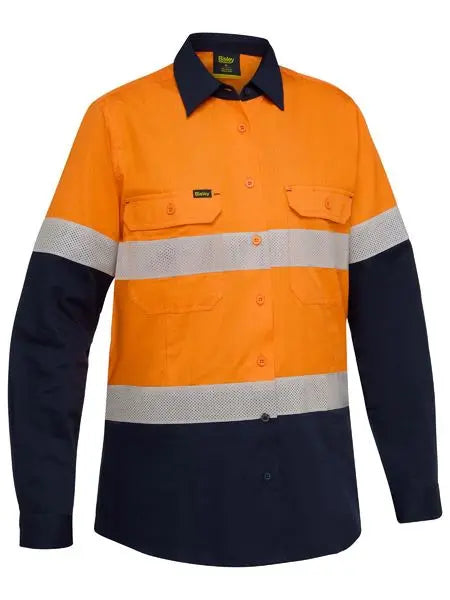 Bisley Women's Long Sleeve Ripstop Hi Vis Vented Shirt BL6495T