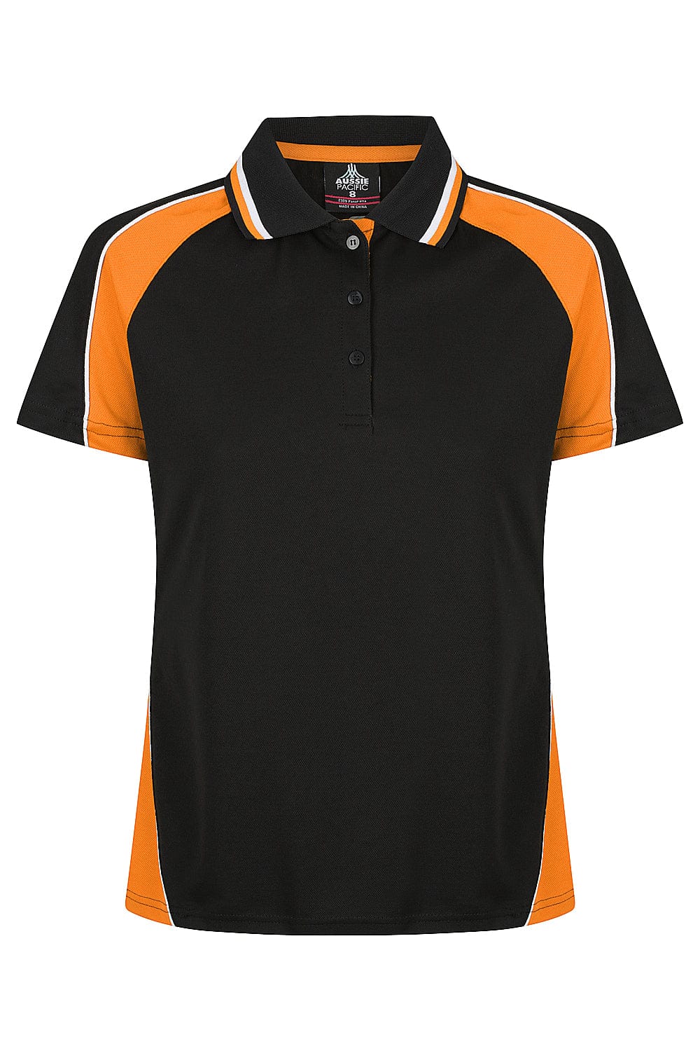 Aussie Pacific Women's Panorama Polo Shirt 2309 Black/Electric Orange/White / 6