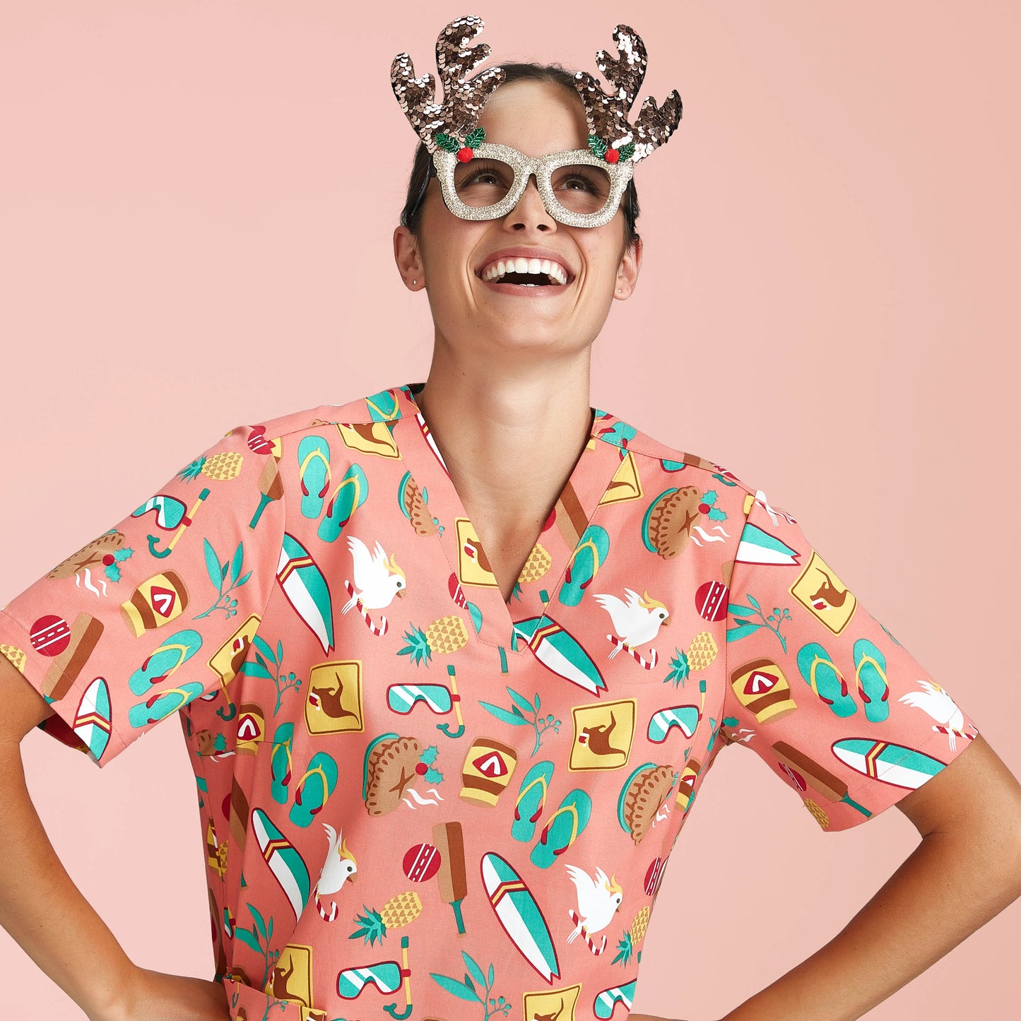Biz Care Women's Christmas Scrubs Top Metro Workwear.
