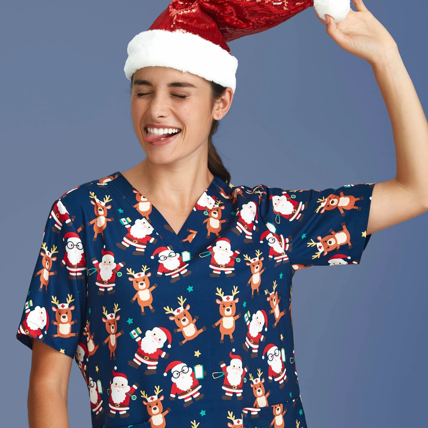 Biz Care Women's Christmas Scrubs Top Metro Workwear.