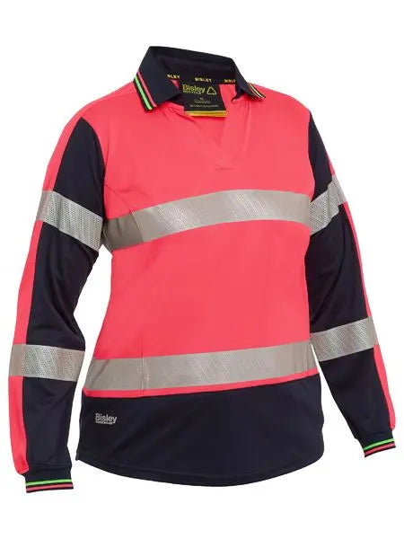 Bisley Women's Long Sleeve Taped Two Tone Hi Vis V-neck Polo Shirt BKL6225T Metro Workwear.