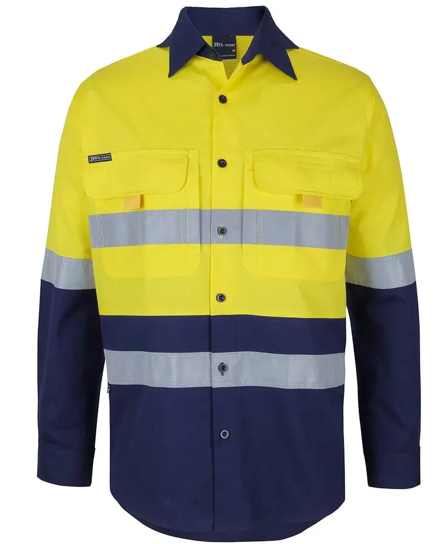 Hi Vis Taped Reflective Ripstop Long Sleeve Fishing Shirt 6DNRL in Yellow/Navy