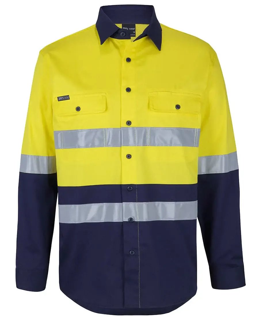 Hi Vis (D+n) Long Sleeve Stretch Work Shirt With Tape 6DSWL in Yellow/Navy