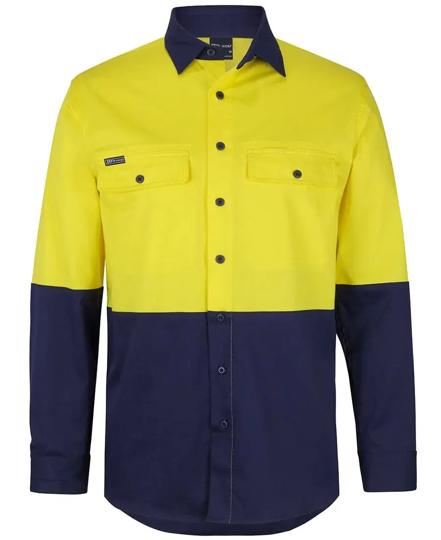 Hi Vis Long Sleeve Stretch Work Shirt 6HSWL in Yellow/Navy