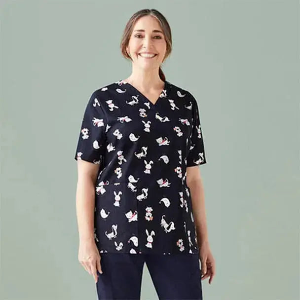 BizCare Women's Printed Best Friends Scrub Top CST147LS