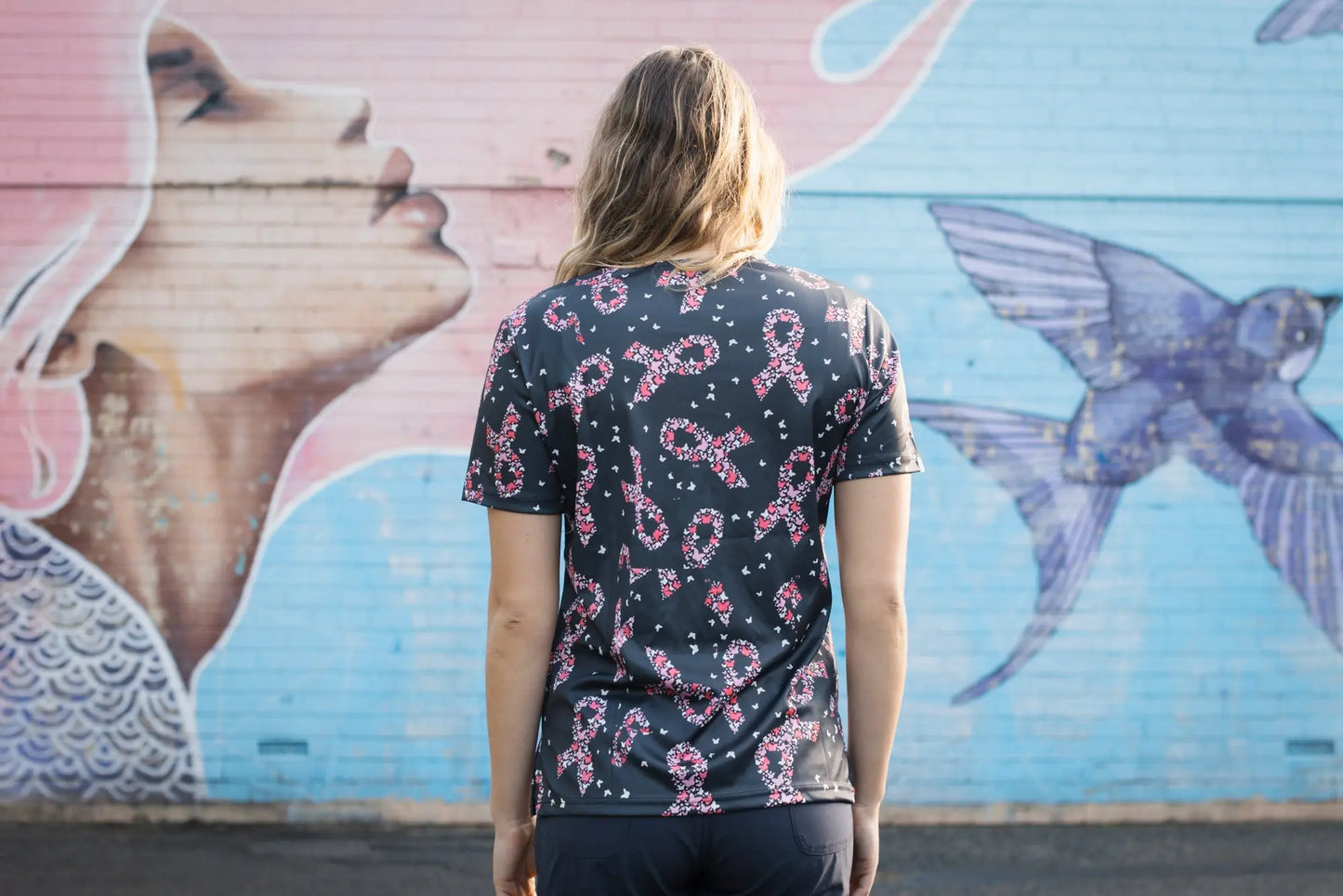 Softies Women's Pink Ribbons Slim Fit Fun Scrub Top PROT01 Metro Workwear.