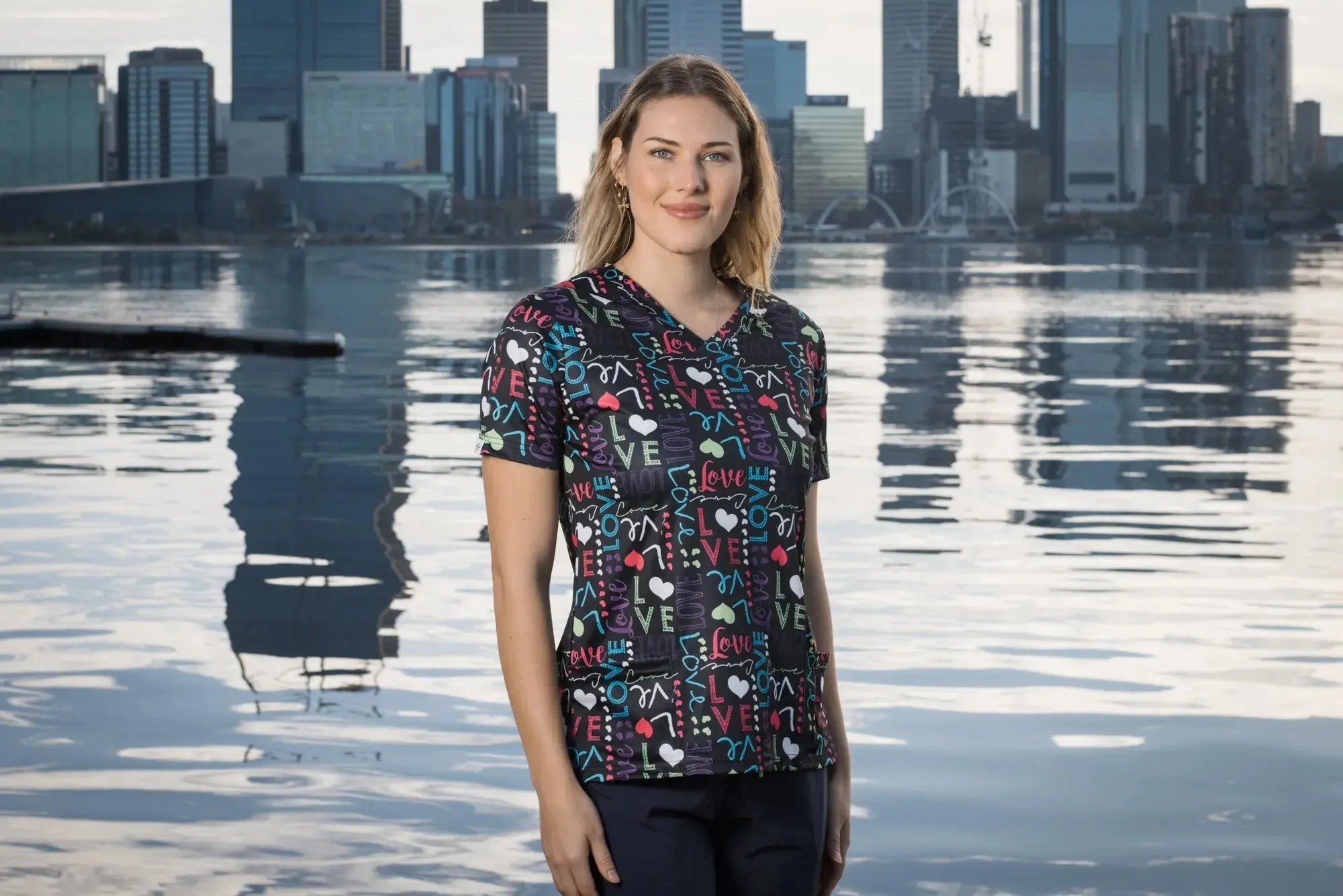 Softies Women's Love Life Slim Fit Fun Scrub Top LLOT01 Simply Scrubs Australia