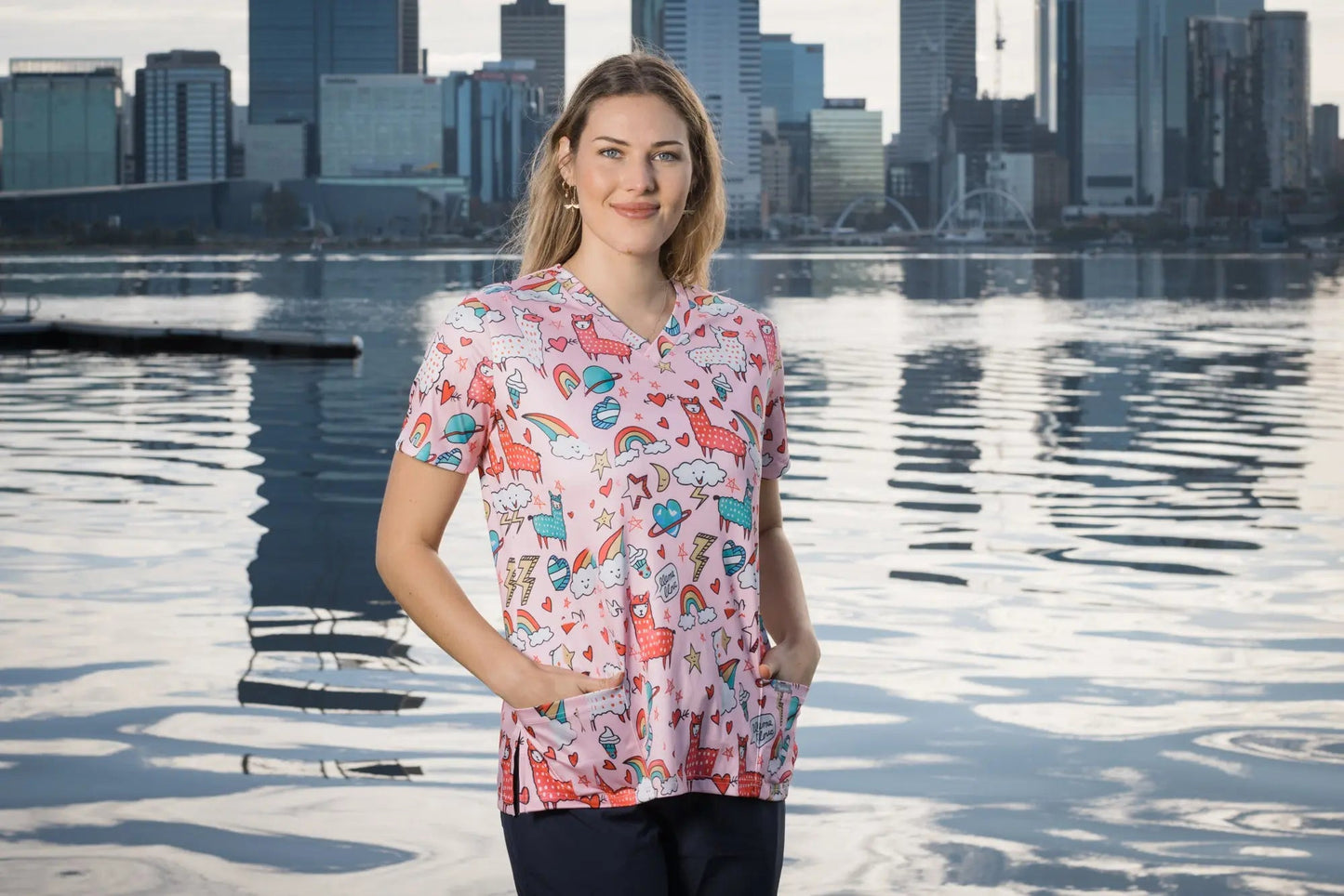 Softies Women's Lazy Lama Slim Fit Fun Scrub Top LMOT01  Simply Scrubs Australia