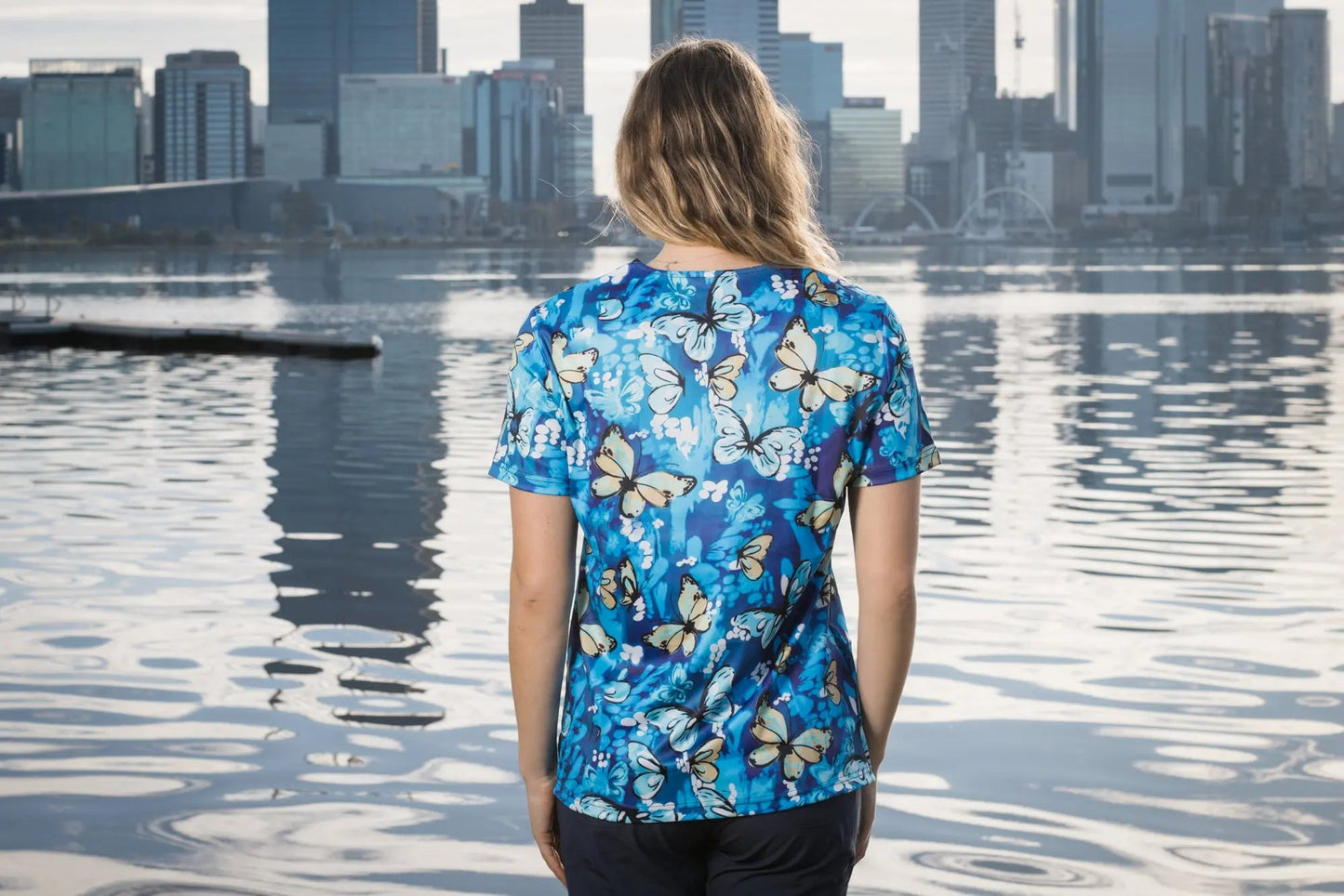 Softies Women's Butterfly Park Slim Fit Fun Scrub Top BPOT01 Simply Scrubs Australia