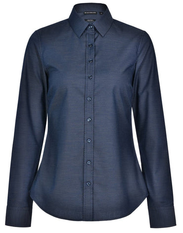 Women's Dot Jacquard Stretch Long Sleeve Ascot Shirt M8400L