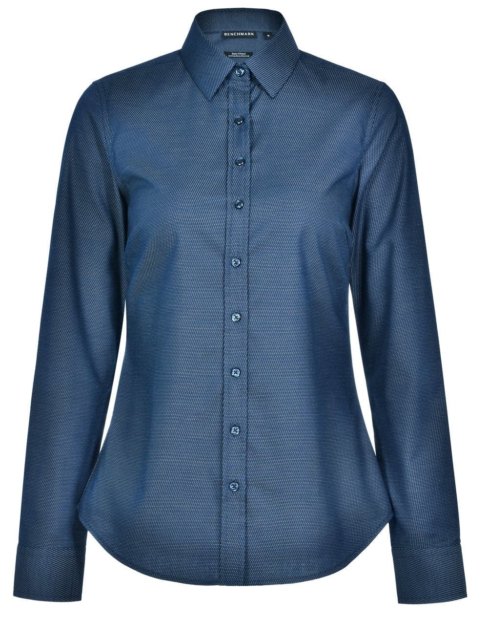Women's Dot Jacquard Stretch Long Sleeve Ascot Shirt M8400L