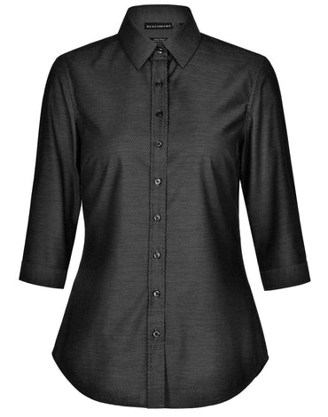 Women's Dot Jacquard Stretch 3/4 Sleeve Ascot Shirt M8400Q