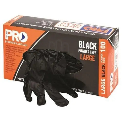 Pro Choice Black H/duty Powder Free - Box Of 100 Gloves - MDNPFHD Metro Workwear.