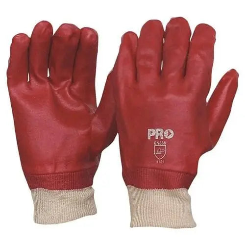 Pro Choice Red Pvc Single Dip With Knitted Wrist Gloves Length 27cm X12 - PVC27KW Metro Workwear.