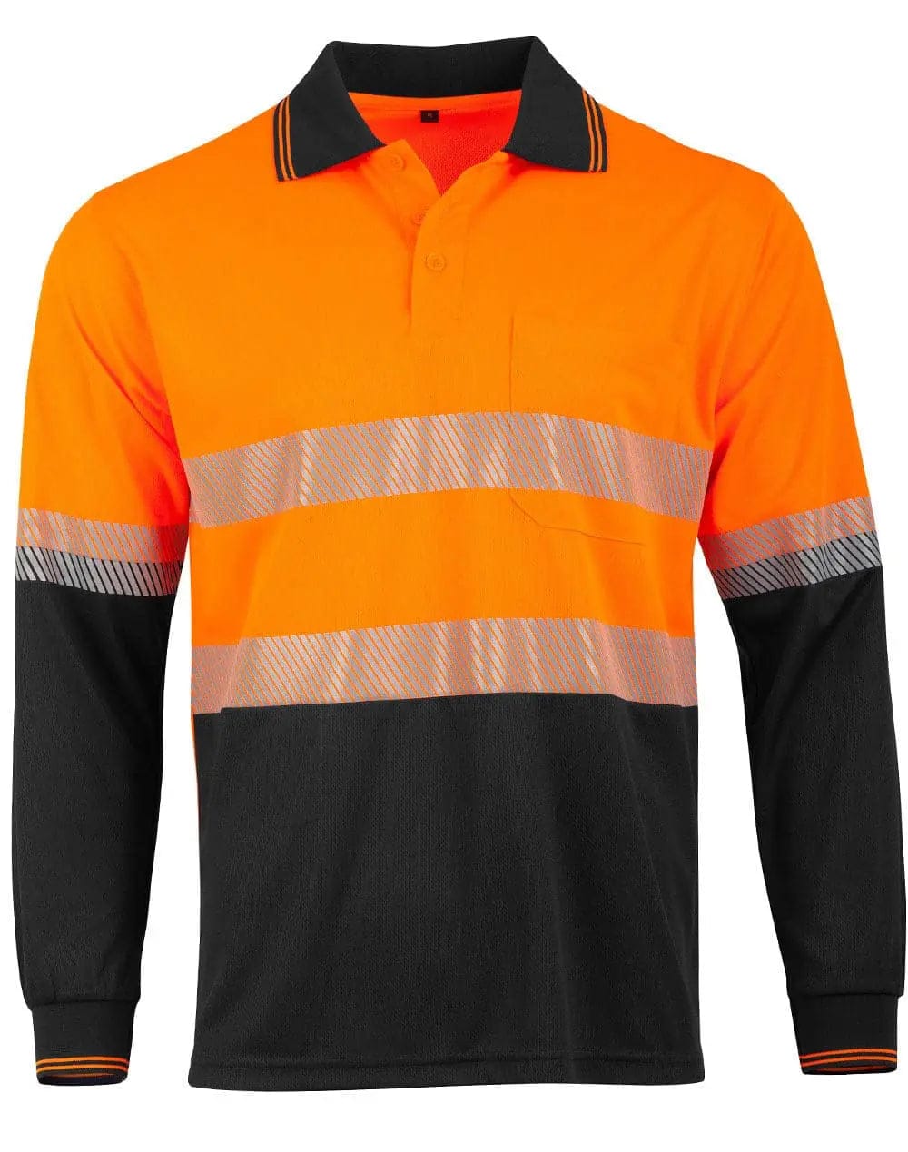 Unisex Cool Dry Segmented Tapes Hi Vis Long Sleeve Polo Shirt SW86