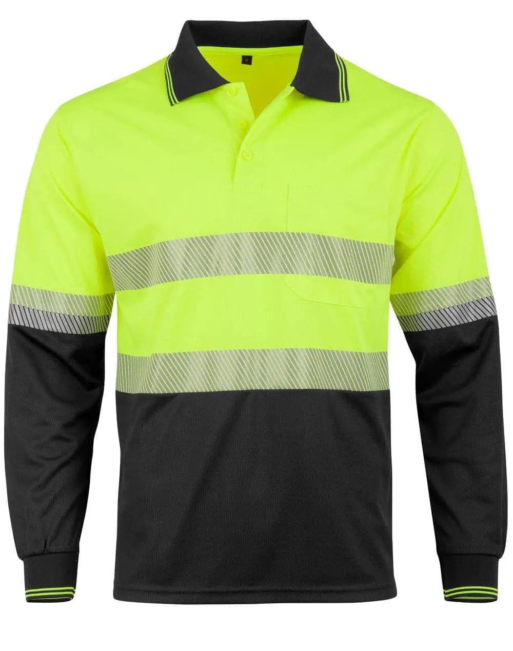 Unisex Cool Dry Segmented Tapes Hi Vis Long Sleeve Polo Shirt SW86