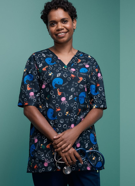 Under The Sea Printed Scrub Top CATRFW Metro Workwear.