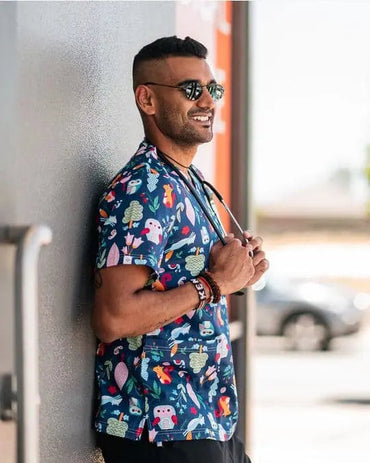 Softies Unisex Cheeky Squirrel Printed Scrubs Top CQOT01 Simply Scrubs Australia