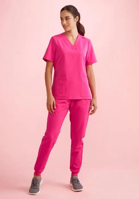 Biz Care Women's Pink Jogger Scrub Pant CSP241LL Metro Workwear.