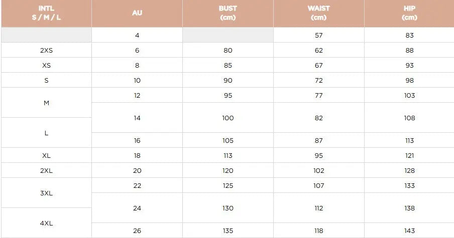 NNT size chart