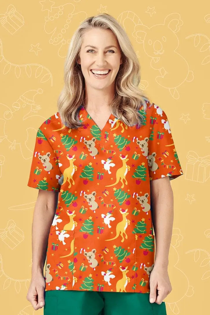 Biz Care Women's Christmas Scrubs Top Metro Workwear.