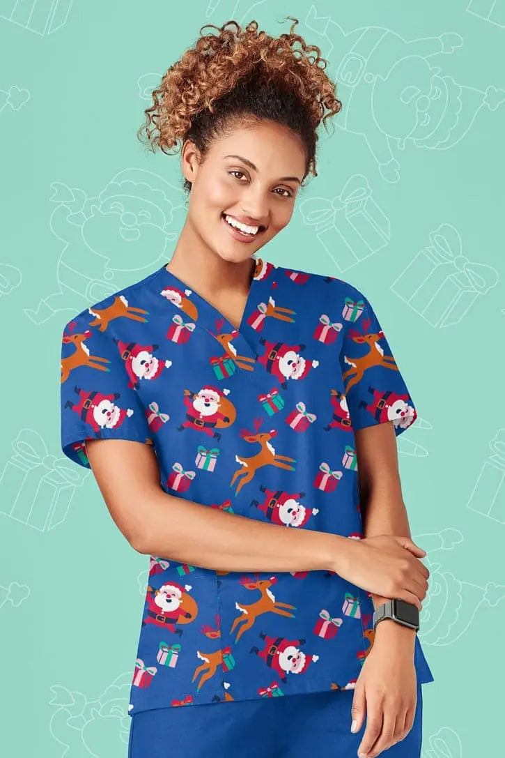 Biz Care Women's Christmas Scrubs Top Metro Workwear.