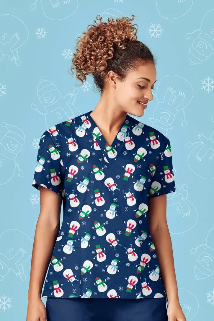 Biz Care Women's Christmas Scrubs Top Metro Workwear.