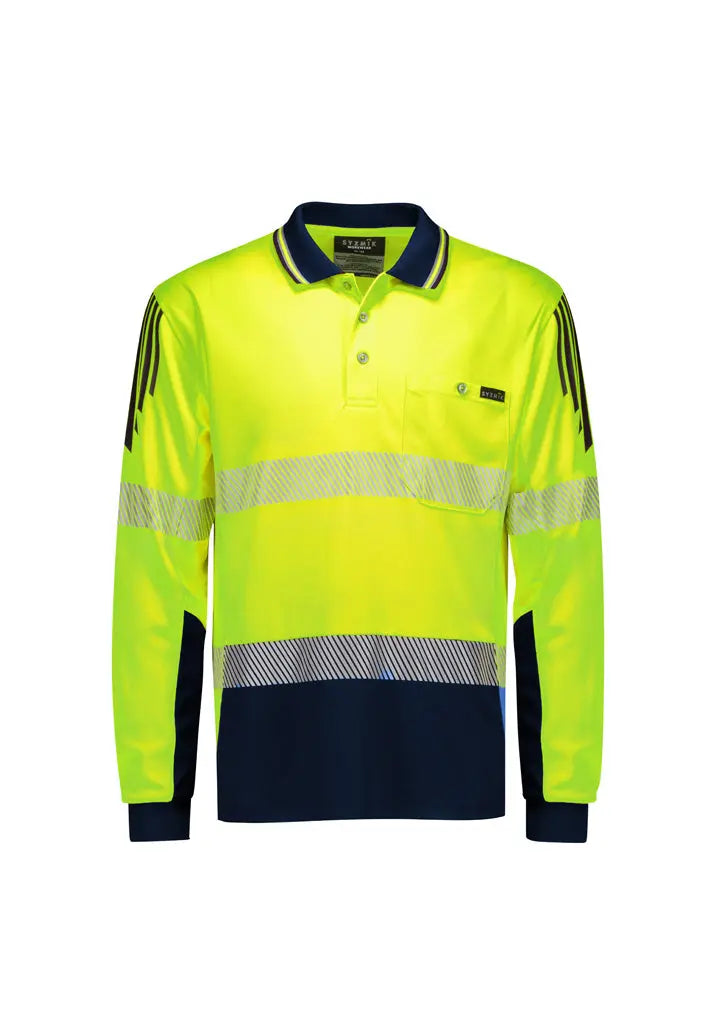 SYZMIK Unisex Hi Vis Segmented Tape Flux Long Sleeve Polo ZH550