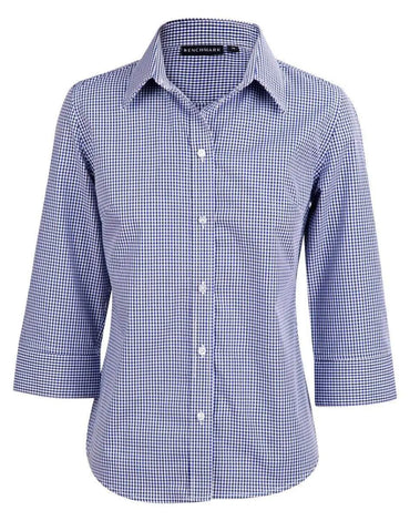 BENCHMARK Ladies’ Two Tone Gingham 3/4 Sleeve Shirt M8320Q Metro Workwear.