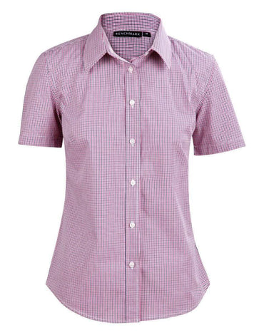 BENCHMARK Ladies’ Two Tone Mini Gingham Short Sleeve Shirt M8340S Metro Workwear.