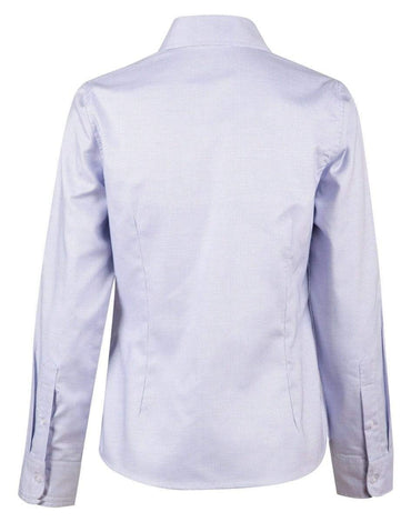 BENCHMARK Laides’ Dot Contrast Long Sleeve Shirt- white blue dot M8922