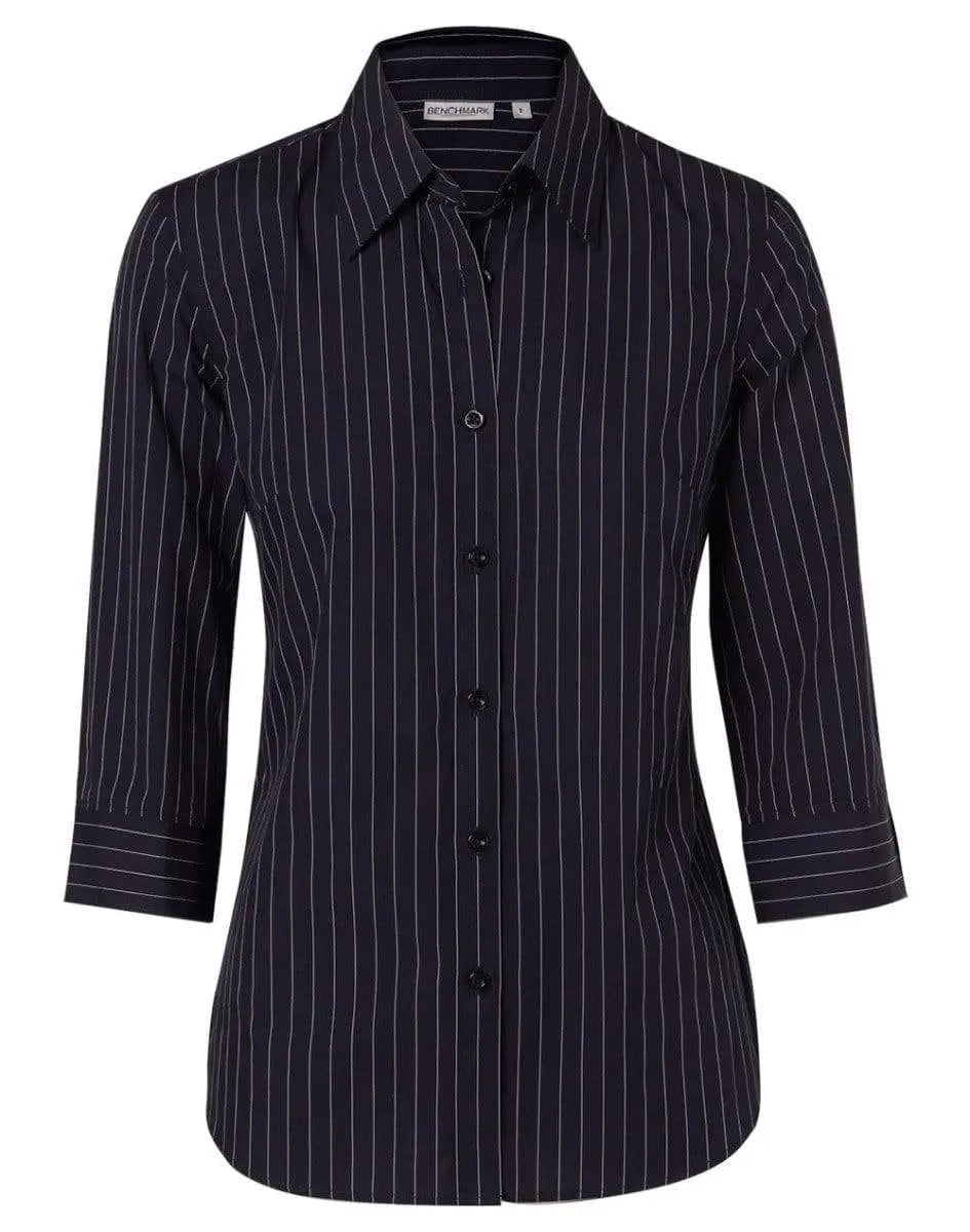 BENCHMARK Women's Pin Stripe 3/4 Sleeve Shirt M8223 Metro Workwear.