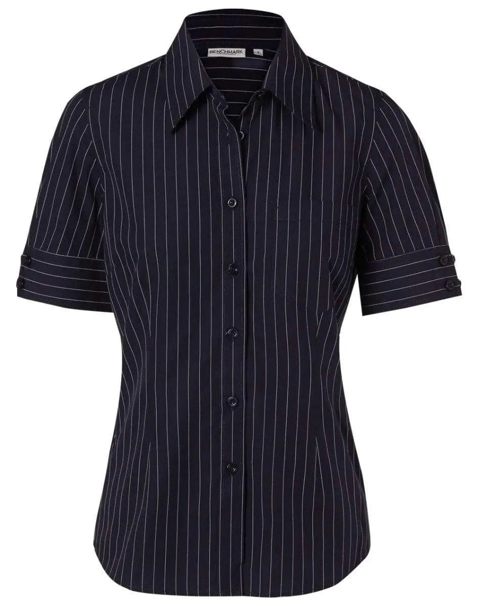 BENCHMARK Women's Pin Stripe Short Sleeve Shirt M8224 Metro Workwear.