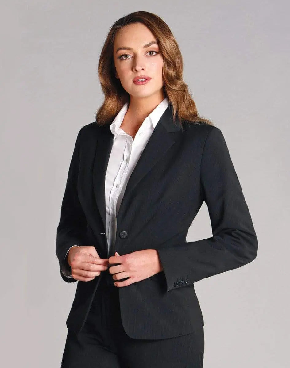 BENCHMARK Women's Poly/Viscose Stretch Stripe One Button Cropped Jacket M9208 Metro Workwear.