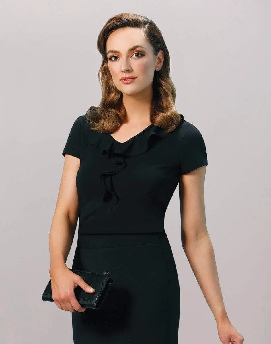 BENCHMARK Women's Ruffle Front Blouse M8820 Metro Workwear.