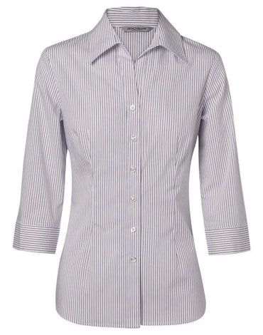 BENCHMARK Women's Ticking Stripe 3/4 Sleeve Shirt M8200Q Metro Workwear.