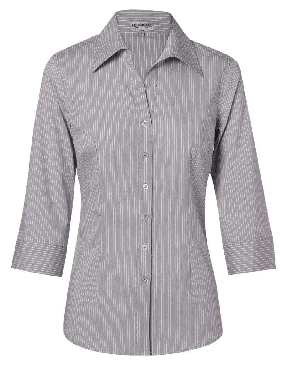 BENCHMARK Women's Ticking Stripe 3/4 Sleeve Shirt M8200Q Metro Workwear.
