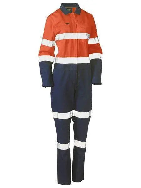 Bisley Women's Taped Hi Vis Cotton Drill Coverall BCL6066T in Orange/Navy