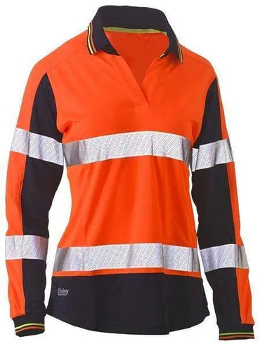 Bisley Women's Long Sleeve Taped Two Tone Hi Vis V-neck Polo Shirt BKL6225T Metro Workwear.