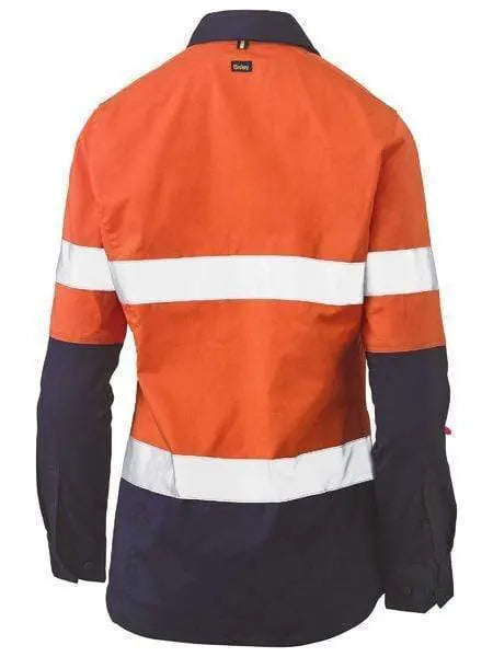 Bisley Women's Taped Hi Vis Stretch V-neck Shirt BLC6064T Metro Workwear.