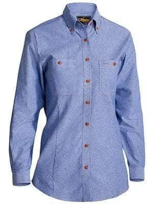 Bisley Workwear Women's Long Sleeve Chambray Shirt B76407L Metro Workwear.