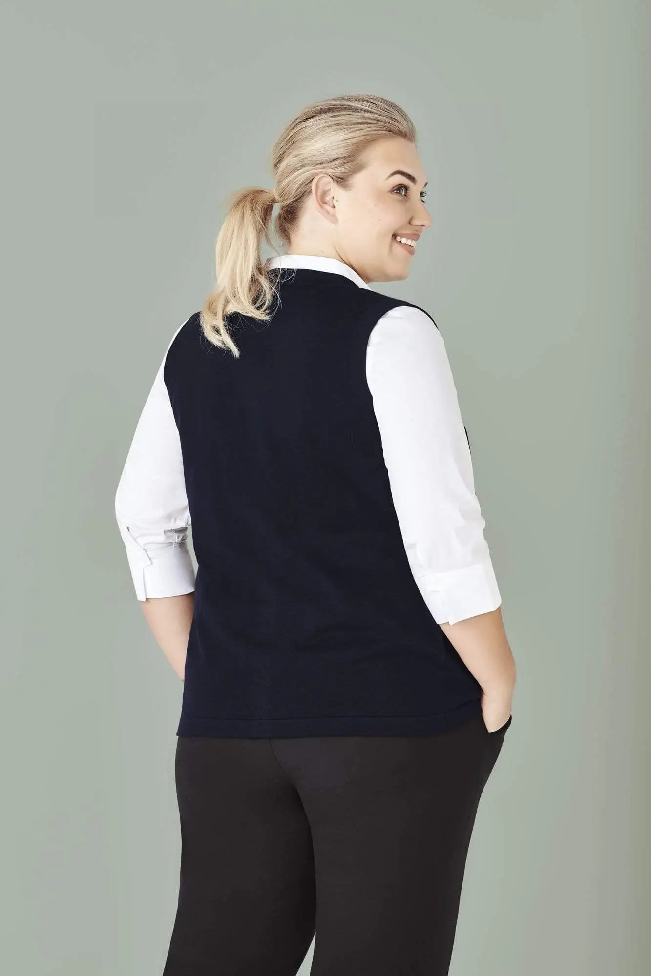 Biz Care Womens Button Front Knit Vest CK961LV Metro Workwear.
