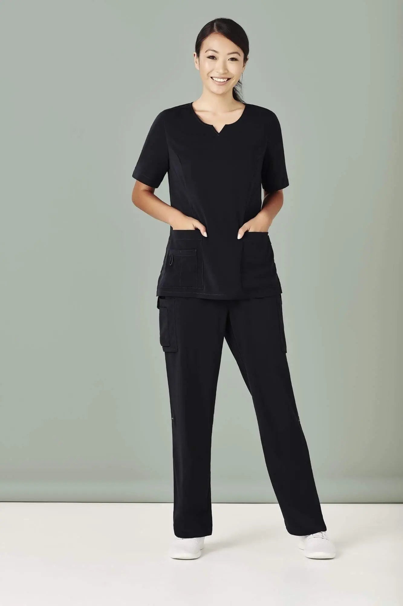 Biz Care Womens Avery Tailored Fit Round Neck Scrub Top CST942LS Metro Workwear.