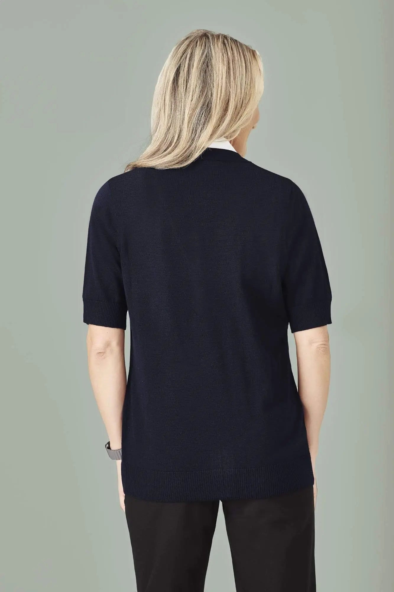 Biz Care Womens Zip Front Short Sleeve Knit CK962LC Metro Workwear.