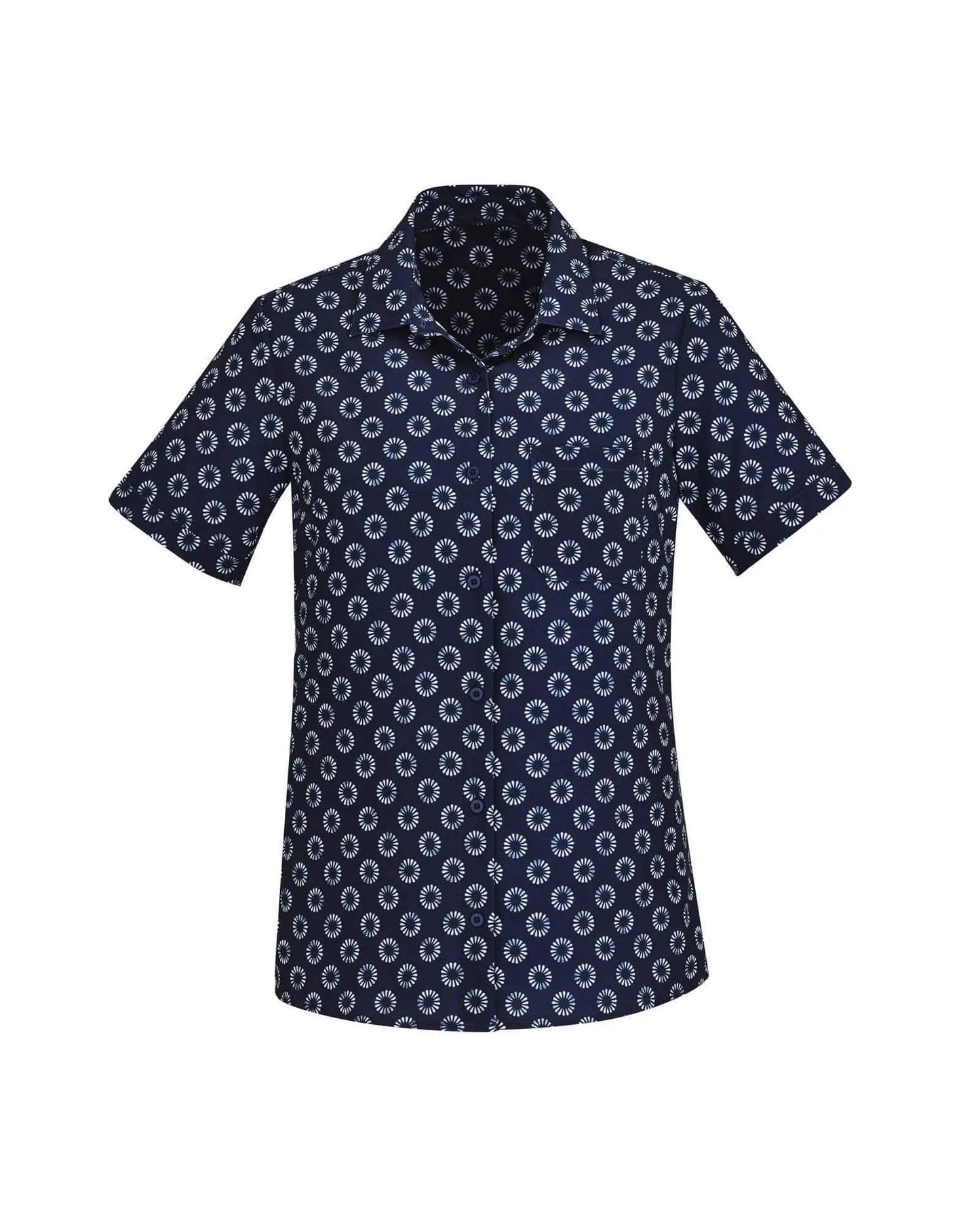 Biz Care Womens Easy Stretch Daisy Print Short Sleeve Shirt CS948LS Metro Workwear.