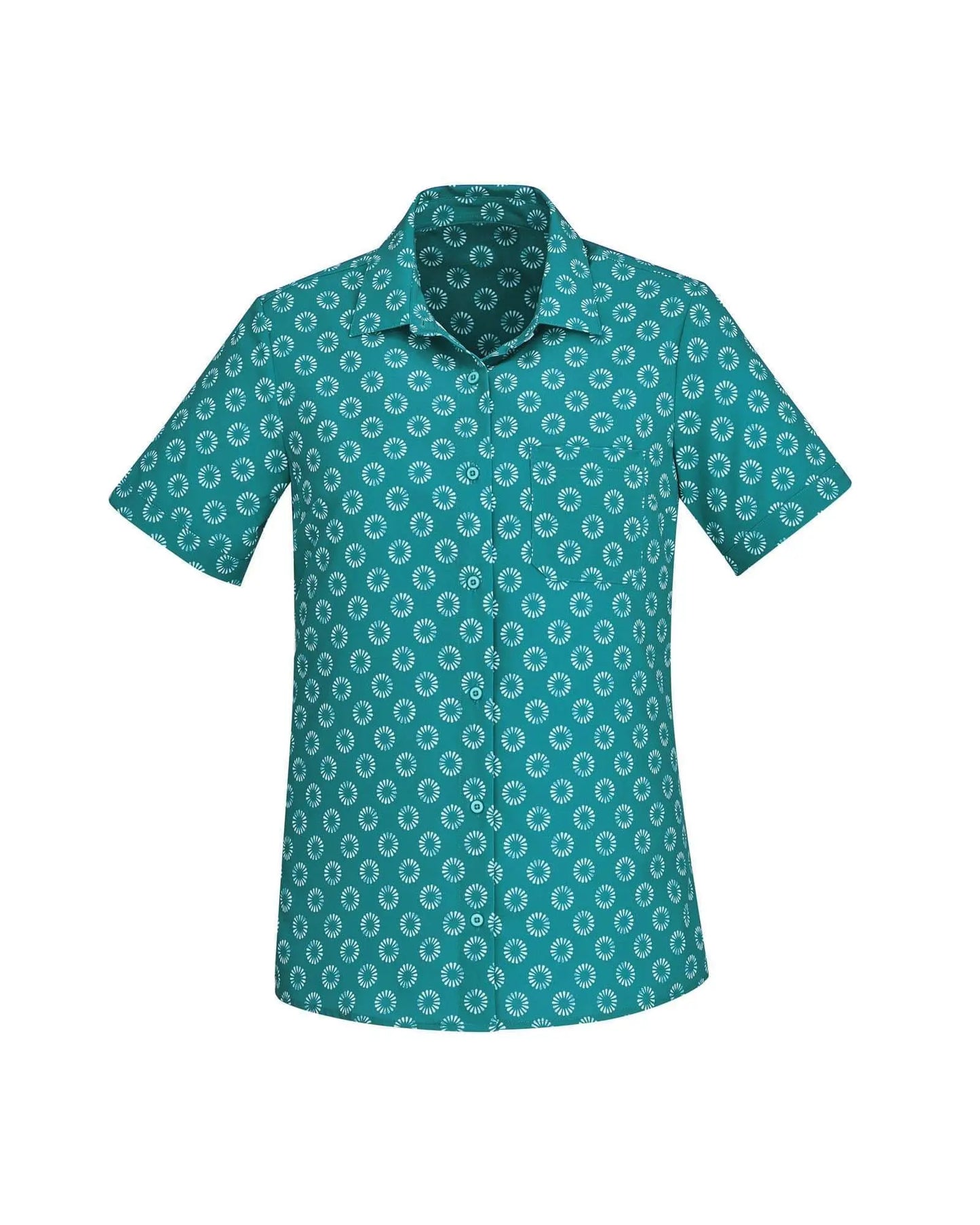 Biz Care Womens Easy Stretch Daisy Print Short Sleeve Shirt CS948LS Metro Workwear.